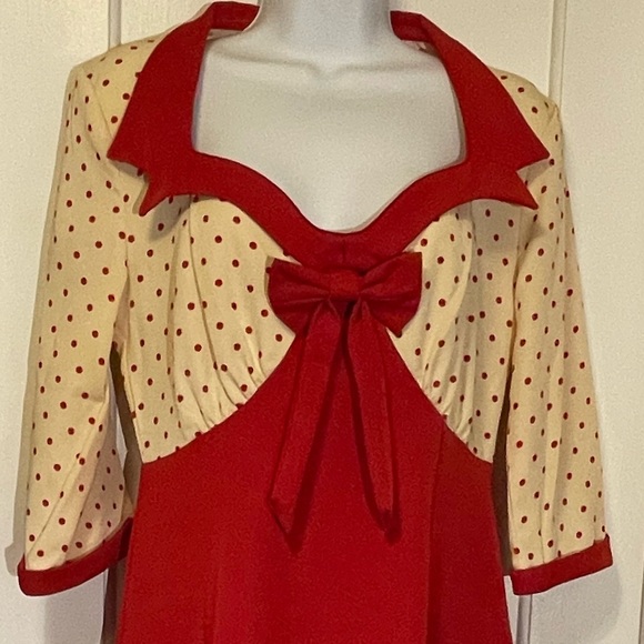 Lindy Bop Red and Cream Bow Midi Dress - Picture 2 of 11
